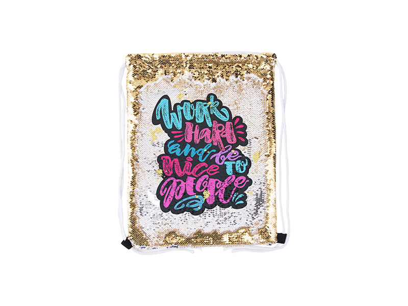MOCHILAS  DE LENTEJUELAS PARA SUBLIMACION  DORADO (Cja 100 und)