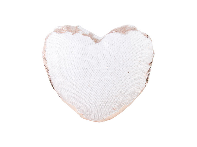 COVER PARA COJIN DE CORAZON CON  LENTEJUELAS CHAMPAGNE Y BLANCO