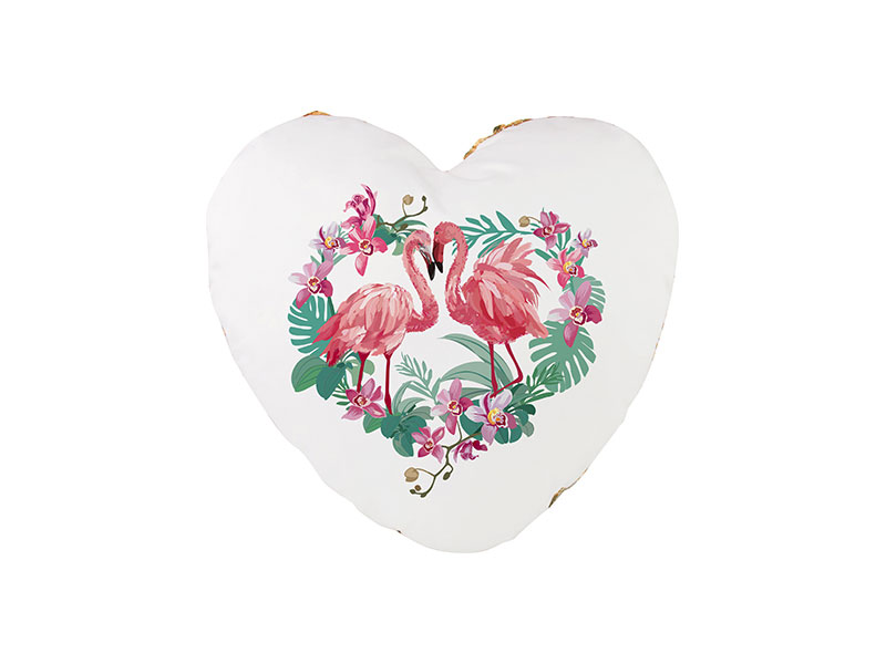 COVER PARA COJIN DE CORAZON CON  LENTEJUELAS DORADO Y BLANCO