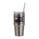 VASO DE VIAJE PLATEADO DE ACERO INOXIDABLE CON SORBETE Y TAPA  20onz (C-30)