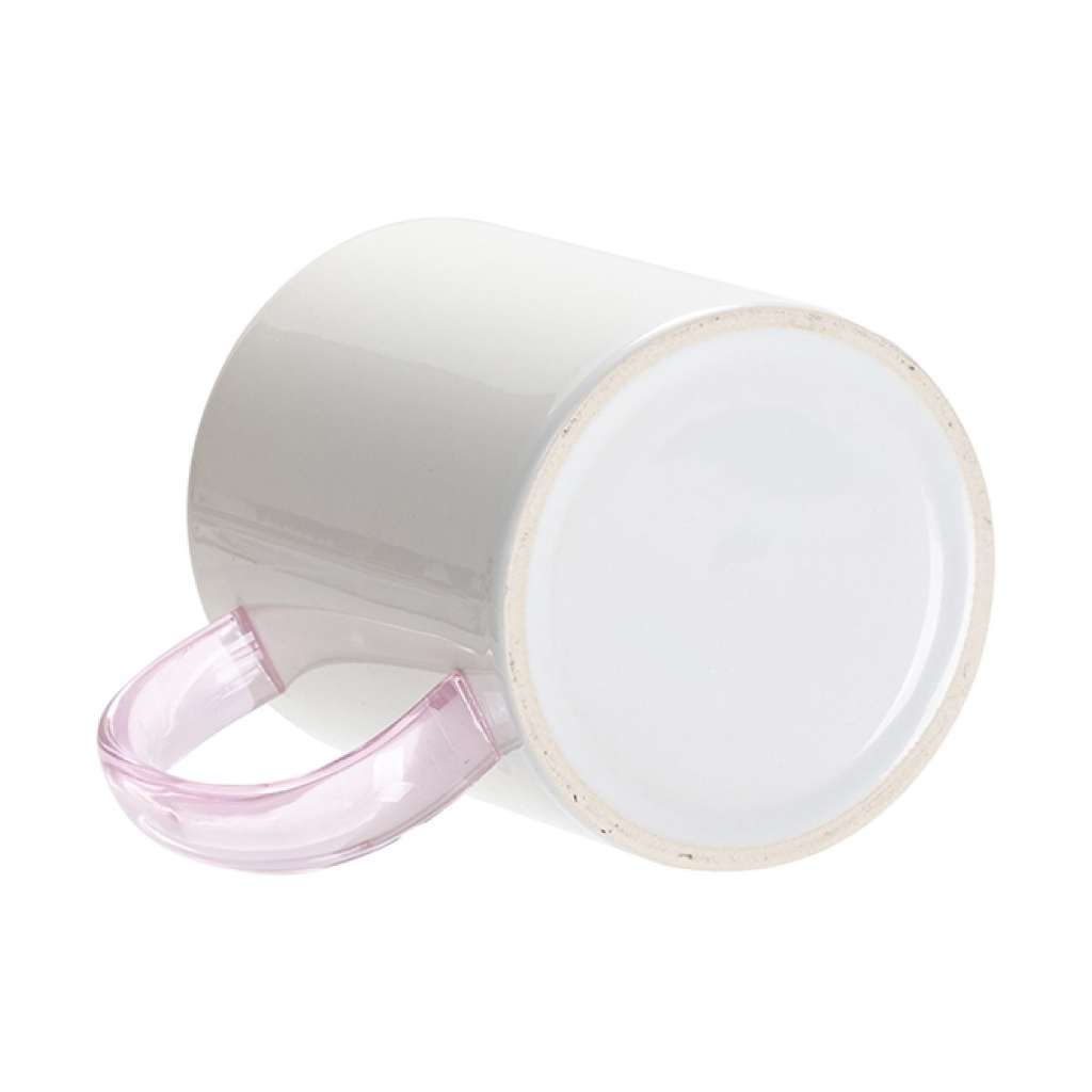 TAZA BLANCA CON INTERIOR Y ASA DE CRISTAL TRANSPARENTE ROSADA 11onz