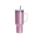 Vasos de Viajeros (Glitter Rosado con Asa) 40onz/1200mL - Acero Inoxidable con Sorbete y Tapa (C-20)