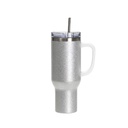 Vasos de Viajeros (Glitter Silver con Asa) 40onz/1200mL - Acero Inoxidable con Sorbete y Tapa (C-20)