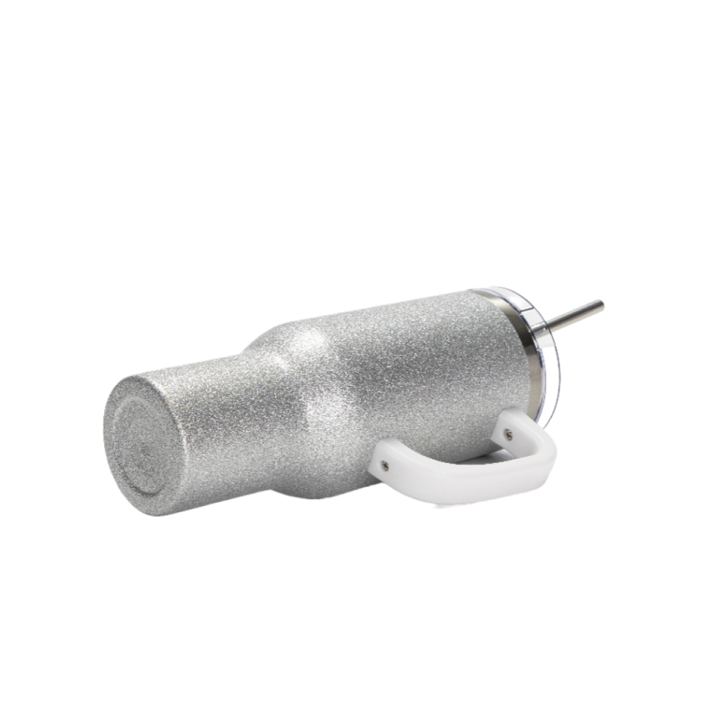 Vasos de Viajeros (Glitter Silver con Asa) 40onz/1200mL - Acero Inoxidable con Sorbete y Tapa (C-20)