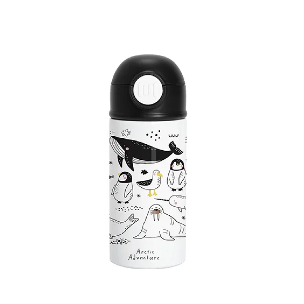 Termos Blanco con Tapa Negra y Sorbete - 12oz/360mL (C-25)