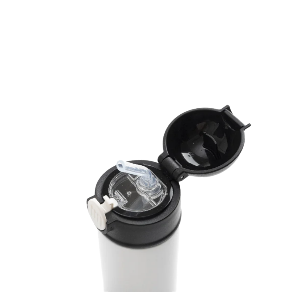 Termos Blanco con Tapa Negra y Sorbete - 12oz/360mL (C-25)