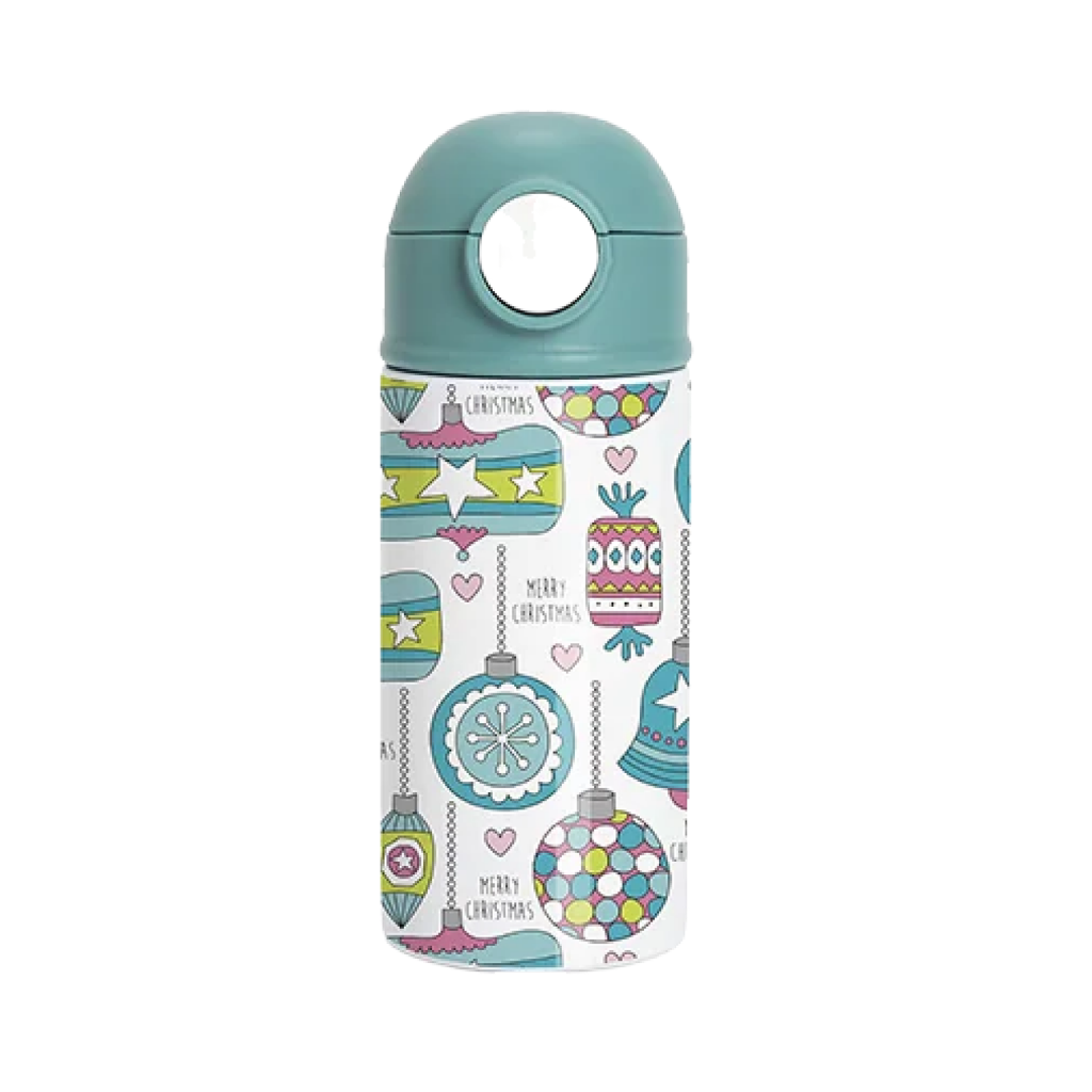 Termos Blanco con Tapa Verde y Sorbete - 12oz/360mL (C-25)