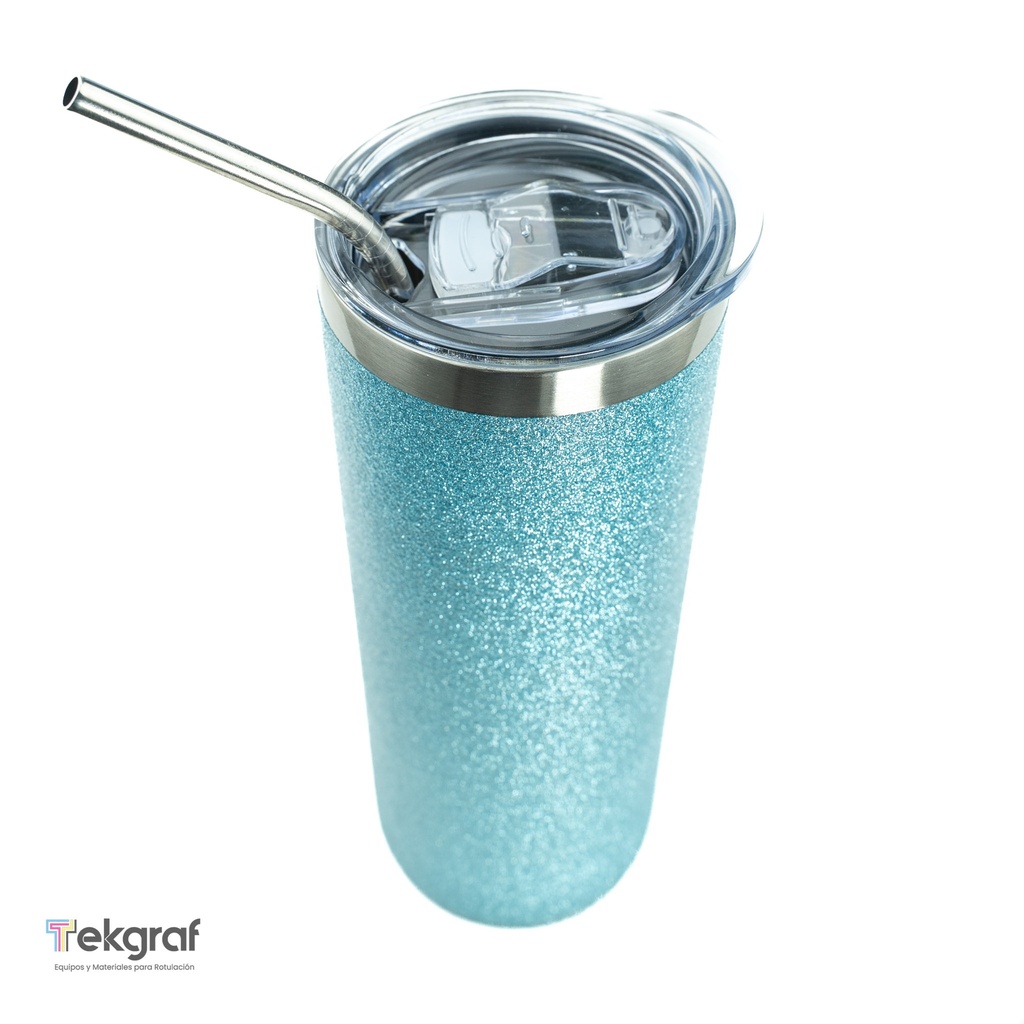 Vasos Glitter (Verde Aqua) 20oz/600ml Tapa y Sorbete - Acero Inoxidable (C-25)