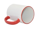 TAZAS BLANCAS CON ASA Y  BORDES ROJOS  15ONZ