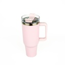 Vasos de Viajeros (Salmon Mate con Asa) 40onz/1200mL - Acero Inoxidable con Sorbete y Tapa (C-20)