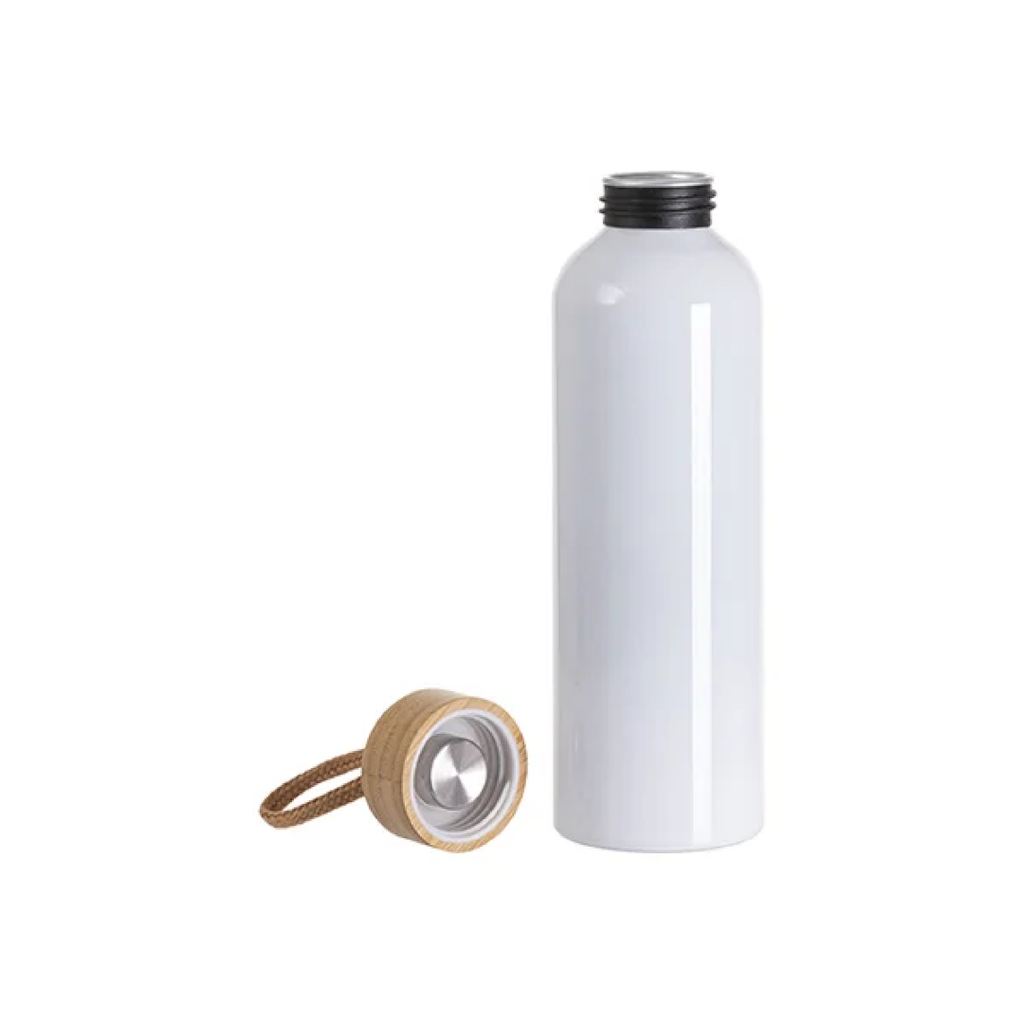 Botella Sublimacion Aluminio Blanca con Tapa de Bambu - 22oz/650ml