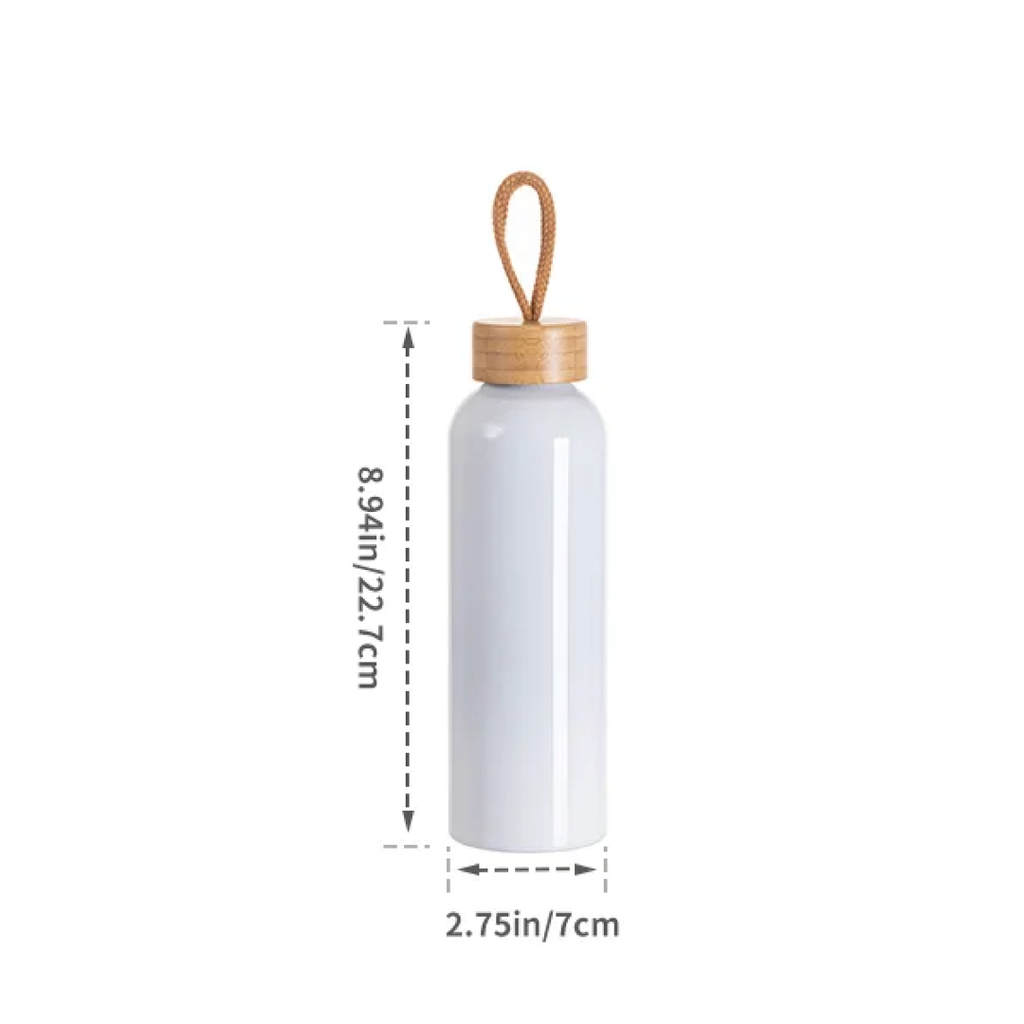 Botella Sublimacion Aluminio Blanca con Tapa de Bambu - 22oz/650ml