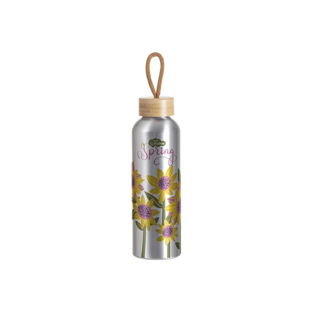 Botella Sublimacion Aluminio Silver con Tapa de Bambu - 22oz/650ml