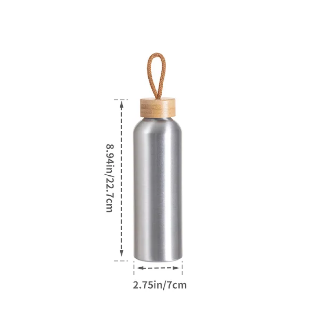 Botella Sublimacion Aluminio Silver con Tapa de Bambu - 22oz/650ml