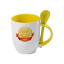 TAZAS BLANCAS CON CUCHARAS INTERIOR AMARILLO 11ONZ  (CJA 36)
