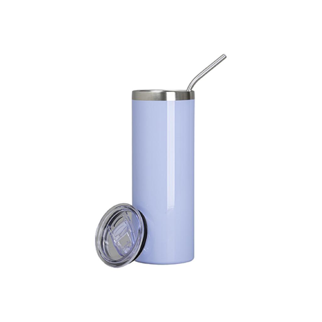 Vasos Borde Plateado (Azul Claro) 20oz/600ml Tapa y Sorbete - Acero Inoxidable (C-25)
