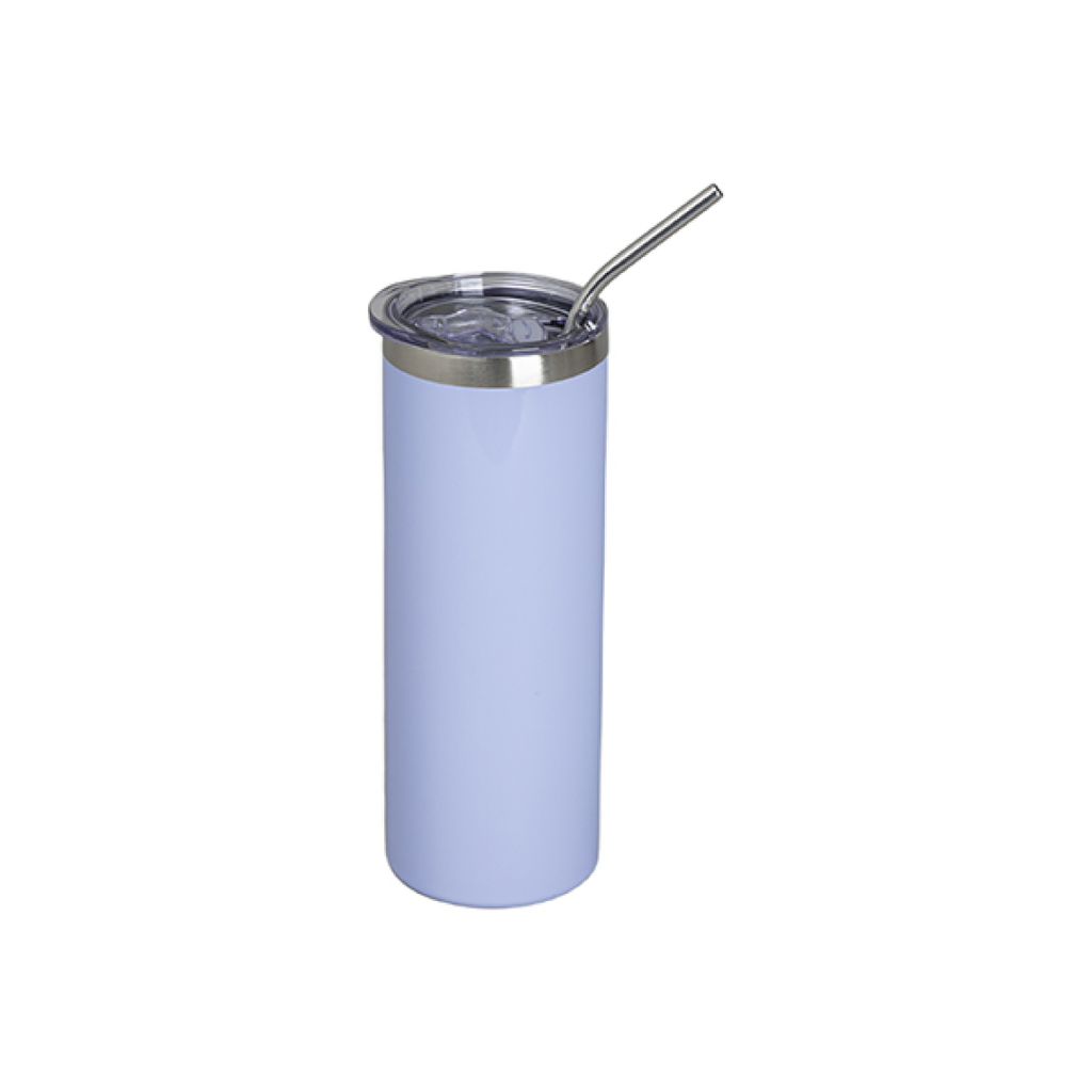 Vasos Borde Plateado (Azul Claro) 20oz/600ml Tapa y Sorbete - Acero Inoxidable (C-25)