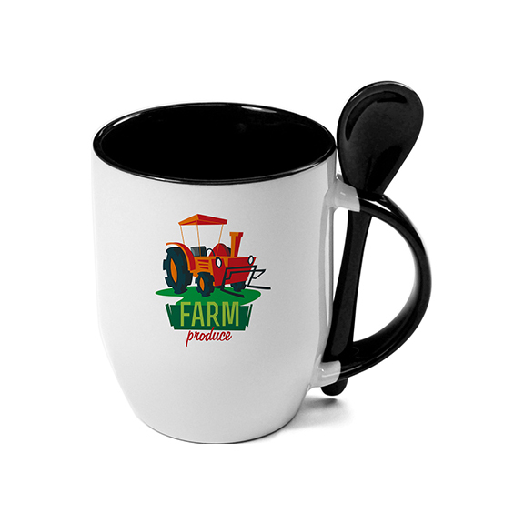 TAZAS BLANCAS CON CUCHARAS INTERIOR NEGRO 11ONZ  (CJA 36)