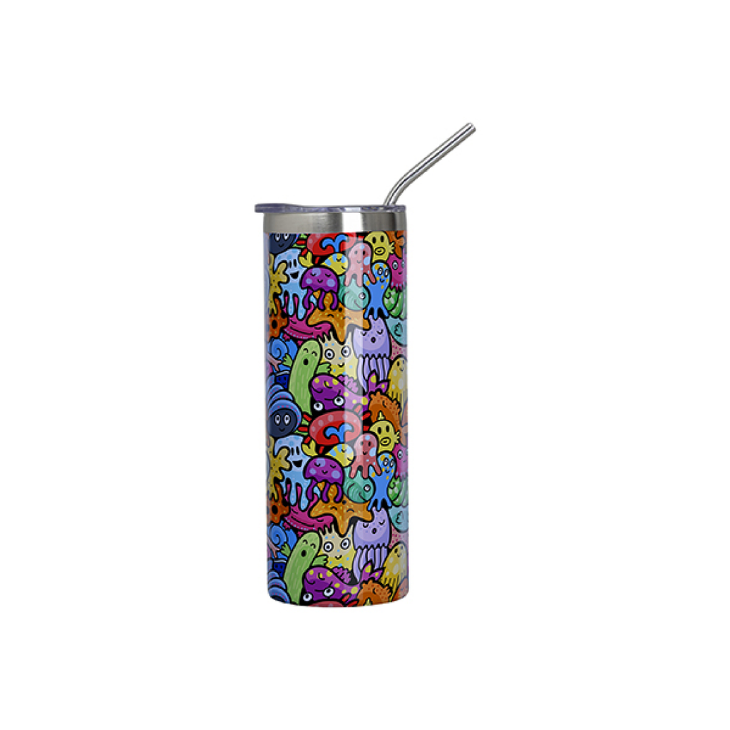Vasos Borde Plateado (Azul Claro) 20oz/600ml Tapa y Sorbete - Acero Inoxidable (C-25)
