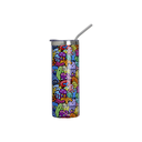 Vasos Borde Plateado (Azul Claro) 20oz/600ml Tapa y Sorbete - Acero Inoxidable (C-25)