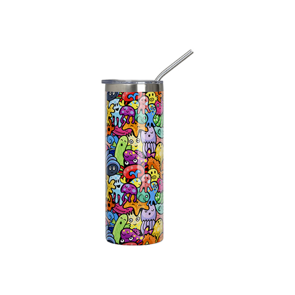 Vasos Borde Plateado (Blanco) 20oz/600ml Tapa y Sorbete - Acero Inoxidable (C-25)
