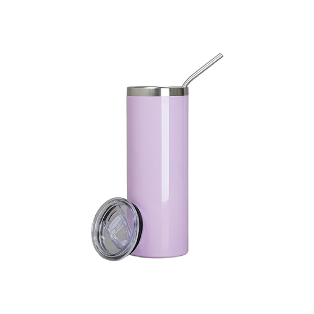 Vasos Borde Plateado (Rosado) 20oz/600ml Tapa y Sorbete - Acero Inoxidable (C-25)