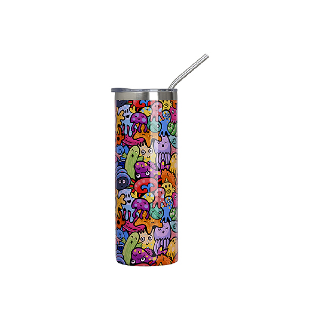 Vasos Borde Plateado (Rosado) 20oz/600ml Tapa y Sorbete - Acero Inoxidable (C-25)