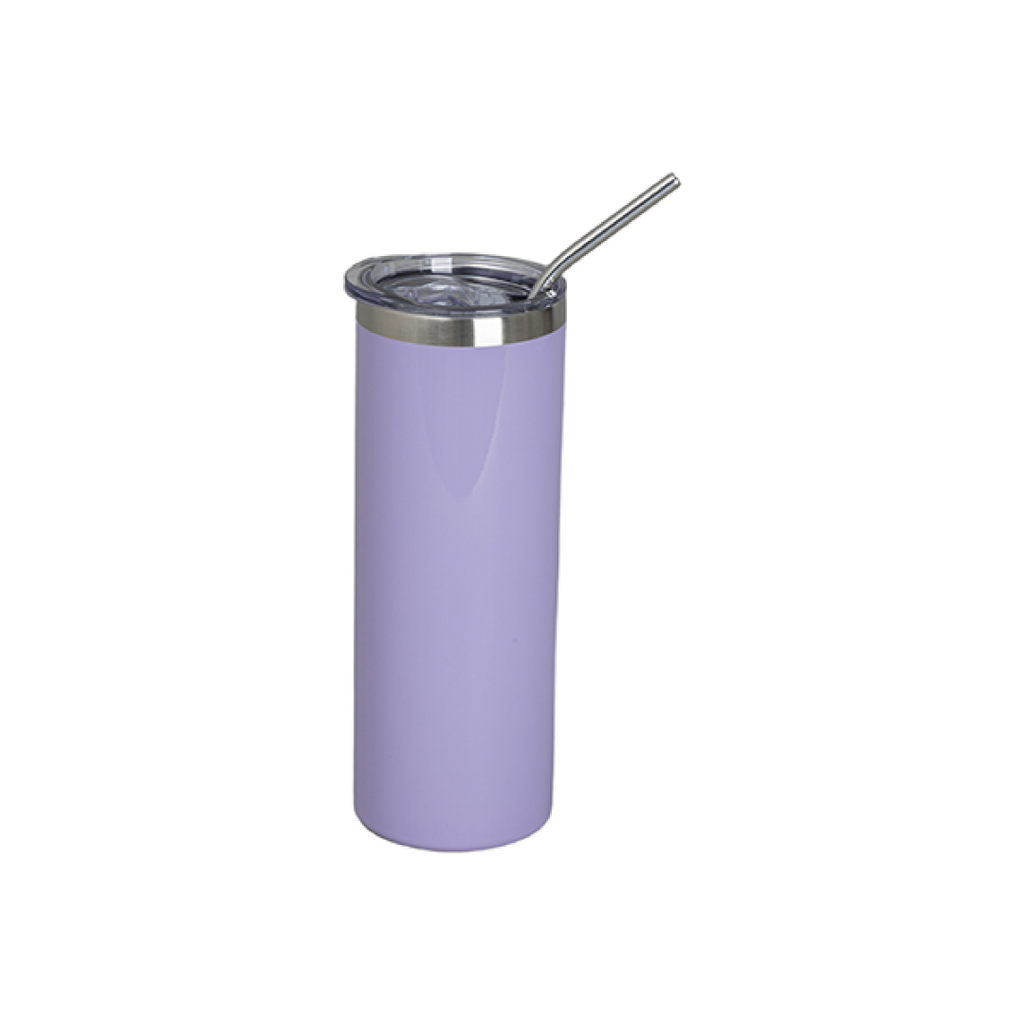 Vasos Borde Plateado (Violeta) 20oz/600ml Tapa y Sorbete - Acero Inoxidable (C-25)