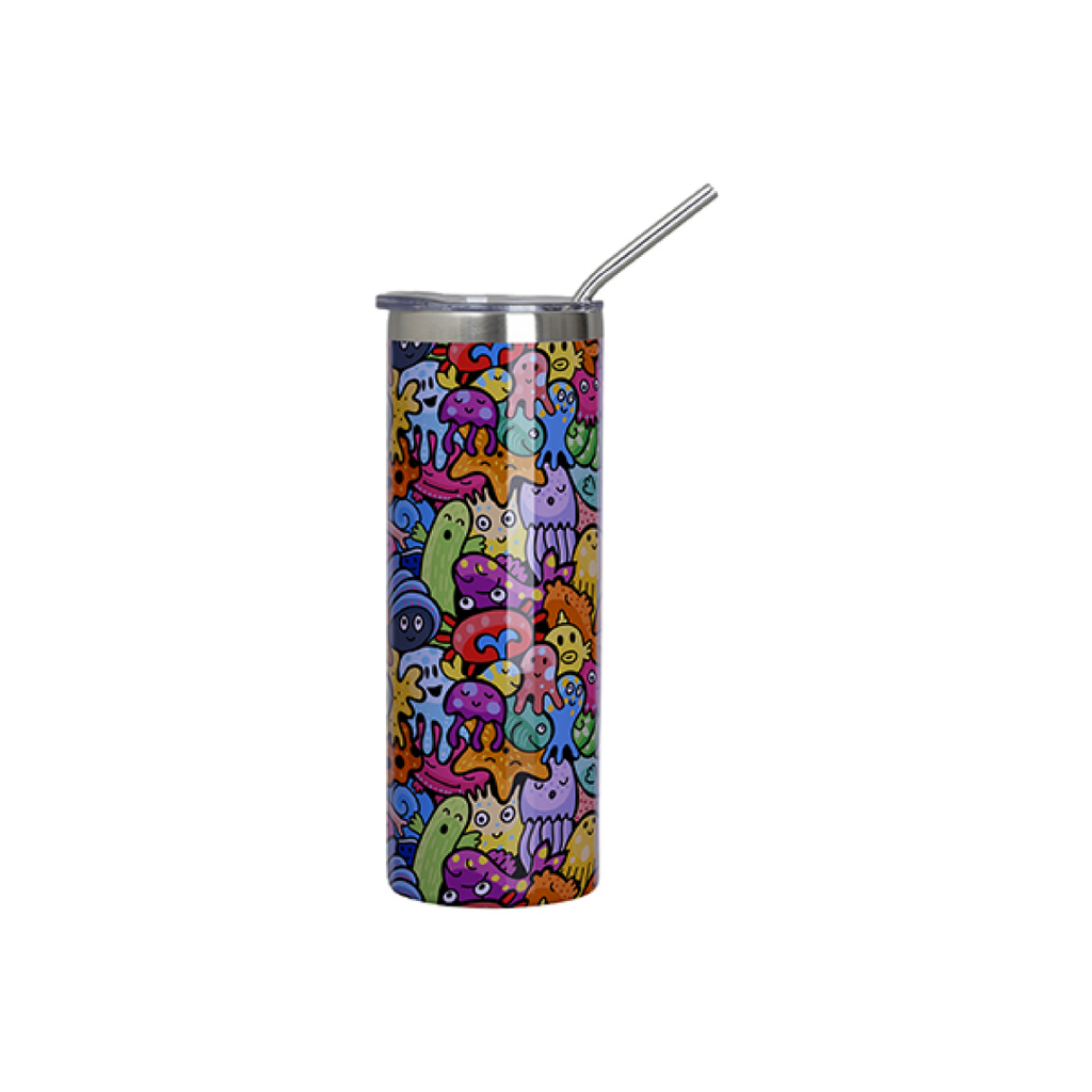 Vasos Borde Plateado (Violeta) 20oz/600ml Tapa y Sorbete - Acero Inoxidable (C-25)