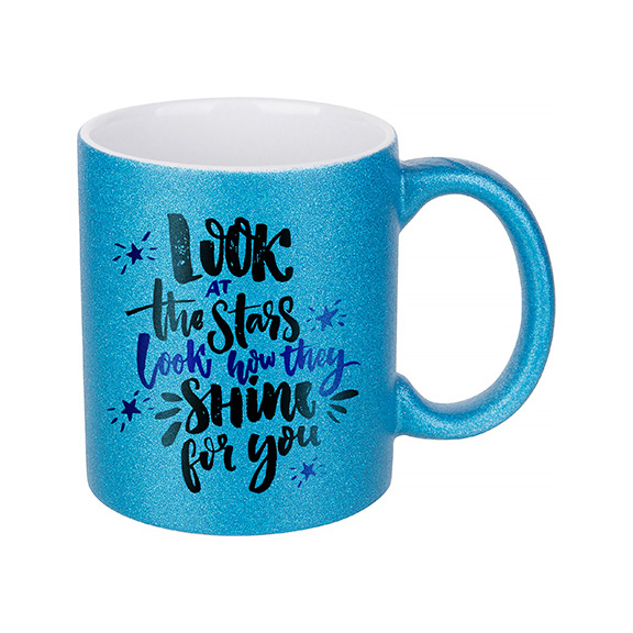 Taza Glitter Blue 11onz 330ml Para Sublimacion