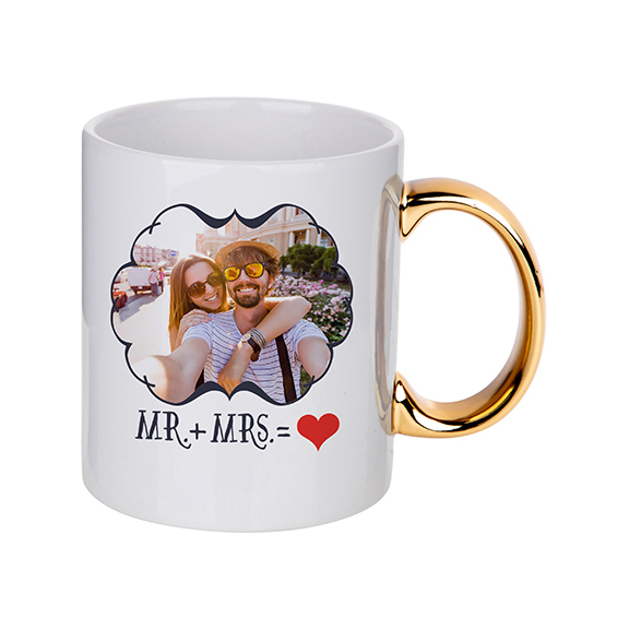 Taza de Ceramica asa dorada 11onz Sublimacion