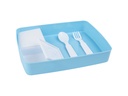 Envase Plastico Azul Claro con Cuchara y Tenedor mas Metal para Sublimacion (para Lonchera)