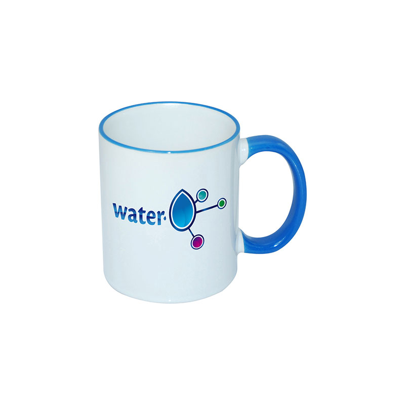 B11BA-07 TAZAS BLANCAS CON ASA Y  BORDES AZUL CLARO 11ONZ  (CJA 48)