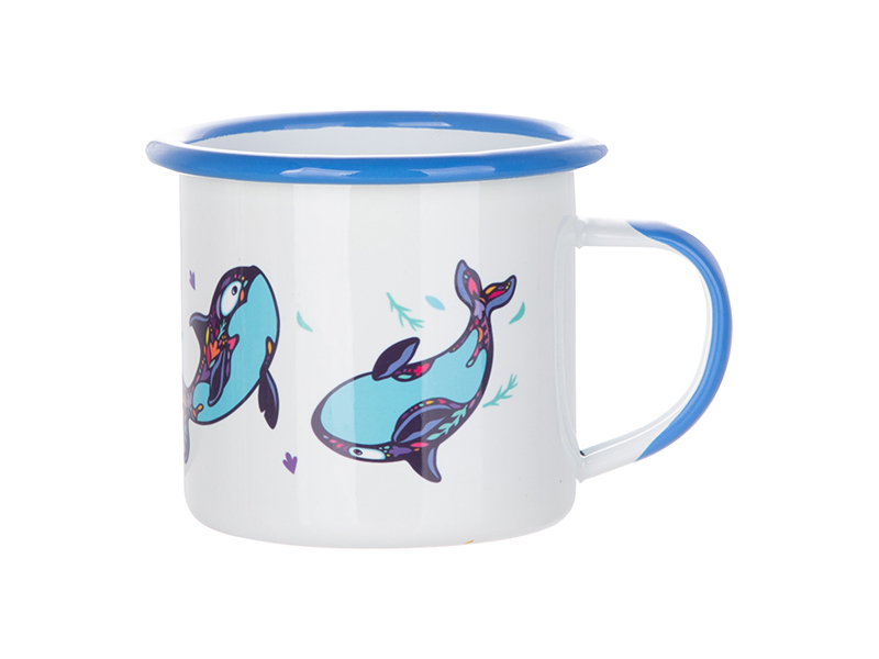 Tazas Esmaltada Blanca Borde Azul Claro 12oz Sublimacion (cja 48)