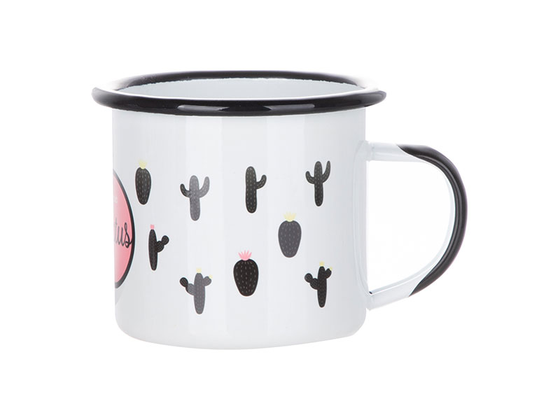Tazas Esmaltada Blanca Borde Negro 12oz Sublimacion (cja 48)