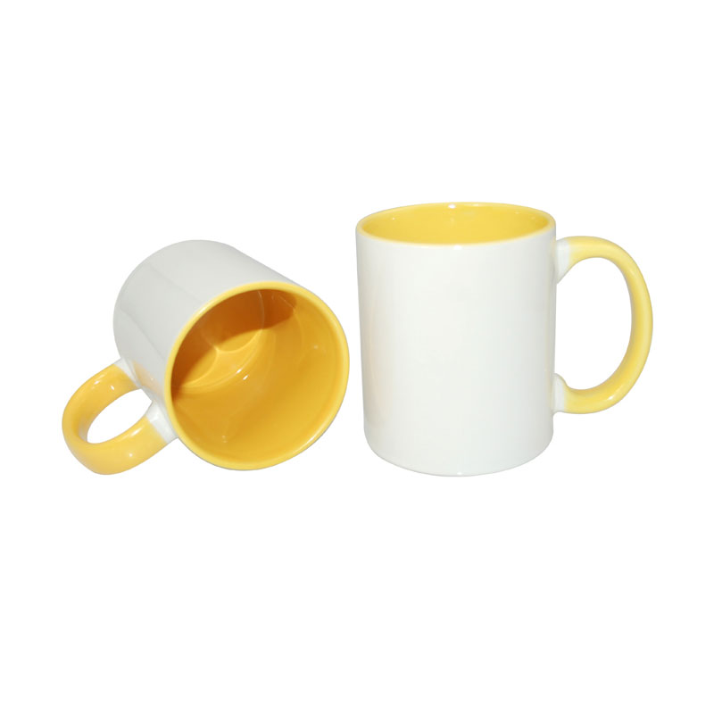 TAZAS BLANCAS INTERIOR Y ASA   AMARILLO 11 ONZ  (C-48)