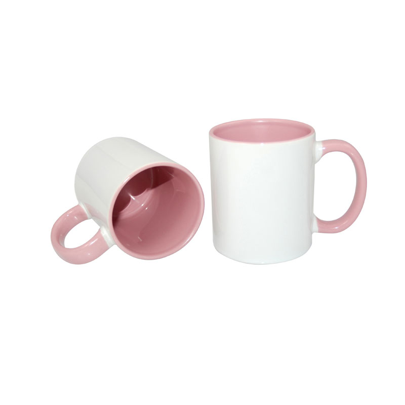 TAZAS BLANCAS INTERIOR Y ASA ROSADO 11ONZ  (C-48)