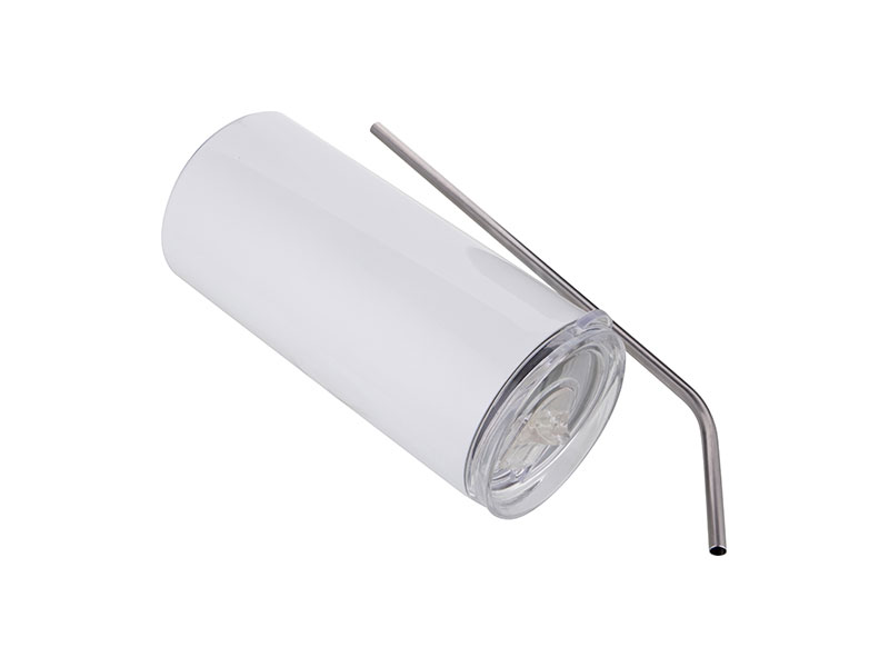 VASO BLANCO DE ACERO INOXIDABLE PARA SUBLIMACION CON SORBETE Y TAPA  16ONZ