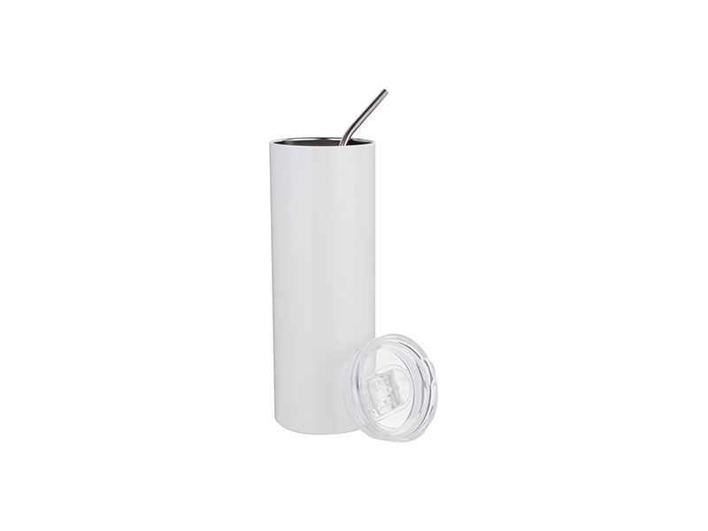 VASO BLANCO DE ACERO INOXIDABLE PARA SUBLIMACION CON SORBETE Y TAPA  20ONZ
