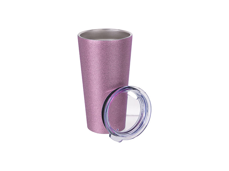 VASO GLITTER PINK DE ACERO INOXIDABLE PARA SUBLIMACION  CON TAPA  16ONZ