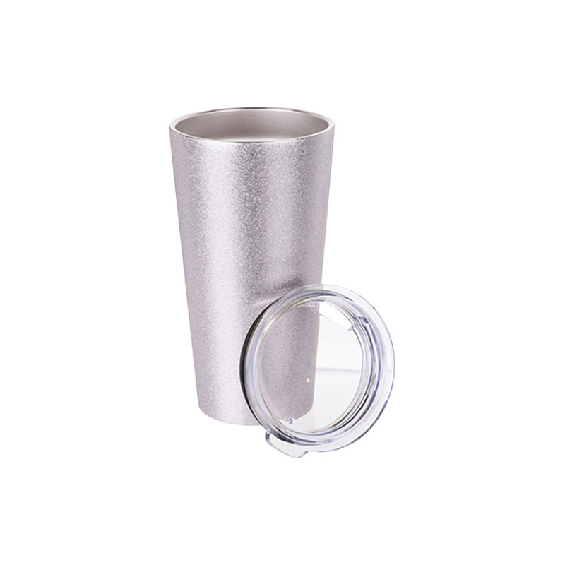 VASO GLITTER SILVER DE ACERO INOXIDABLE PARA SUBLIMACION  CON TAPA  16ONZ