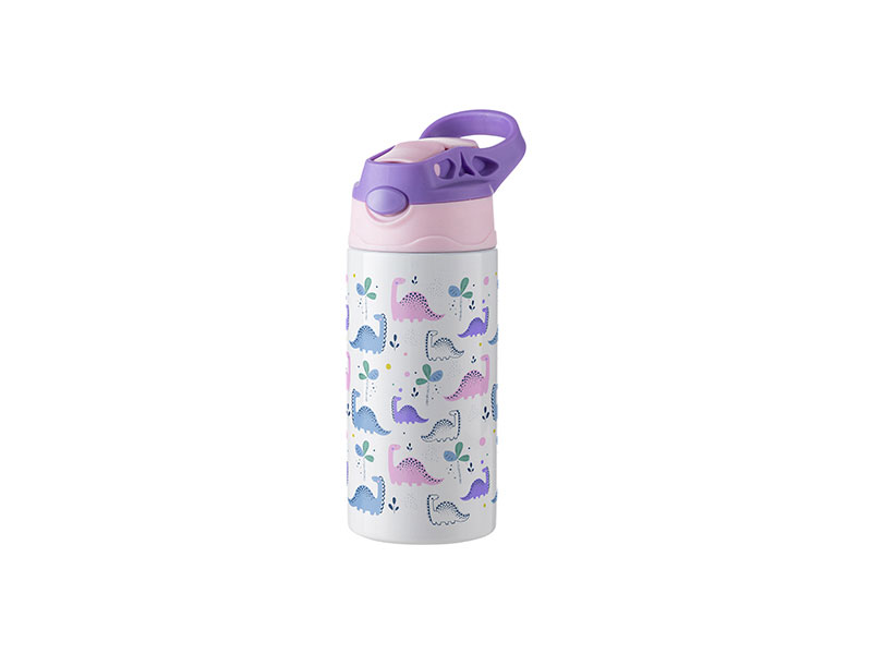 TERMOS ACERO BLANCO CON TAPA ROSADO/PURPURA 12onz (C-25)
