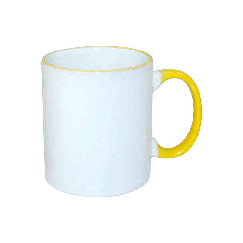 B11BA-01 TAZAS BLANCAS CON ASA Y  BORDES AMARILLO 11ONZ  (C-48)