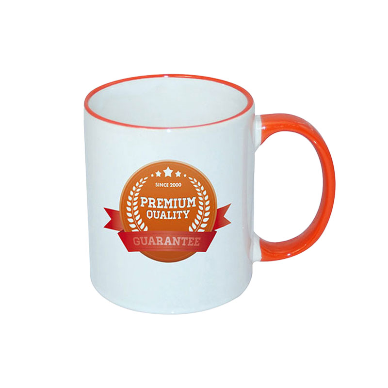 B11BA-03 TAZAS BLANCAS CON ASA Y  BORDES ORANGES 11ONZ  (C-48)