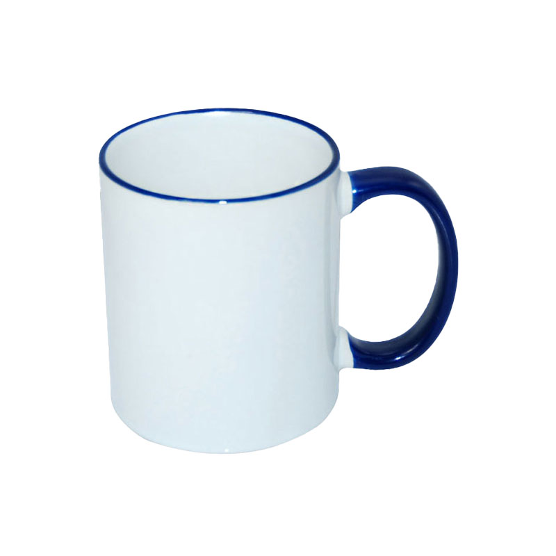 B11BA-06 TAZAS BLANCAS CON ASA Y  BORDES AZULES 11ONZ  (C-48)