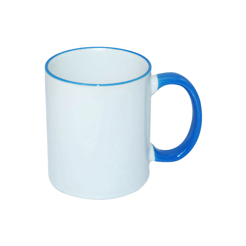 B11BA-07 TAZAS BLANCAS CON ASA Y  BORDES AZUL CLARO 11ONZ  (CJA 48)