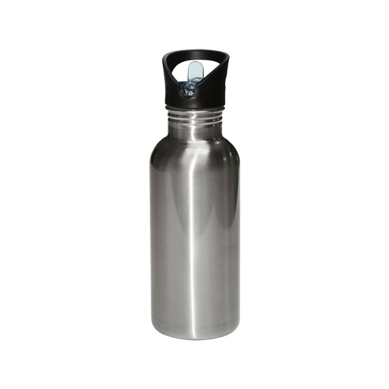 BOTELLA DE AGUA 600ML, SILVER  DE ACERO INOXIDABLE CON SORBETE Y TAPA (C-60)