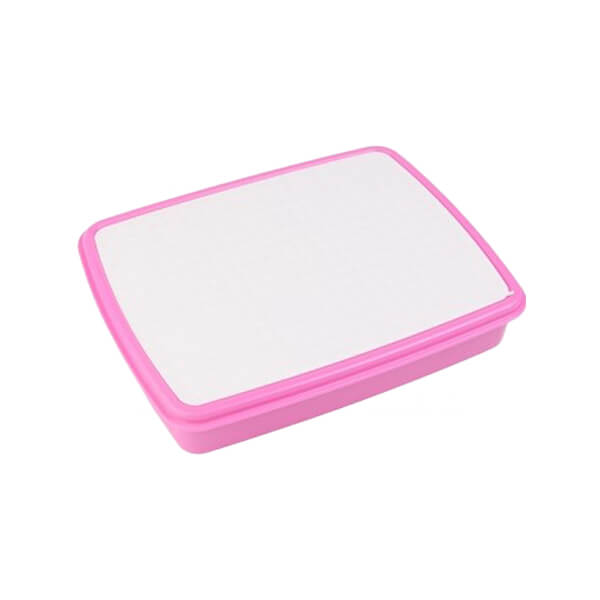 Envase Plastico Rosado con Cuchara y Tenedor mas Metal para Sublimacion (para Lonchera)