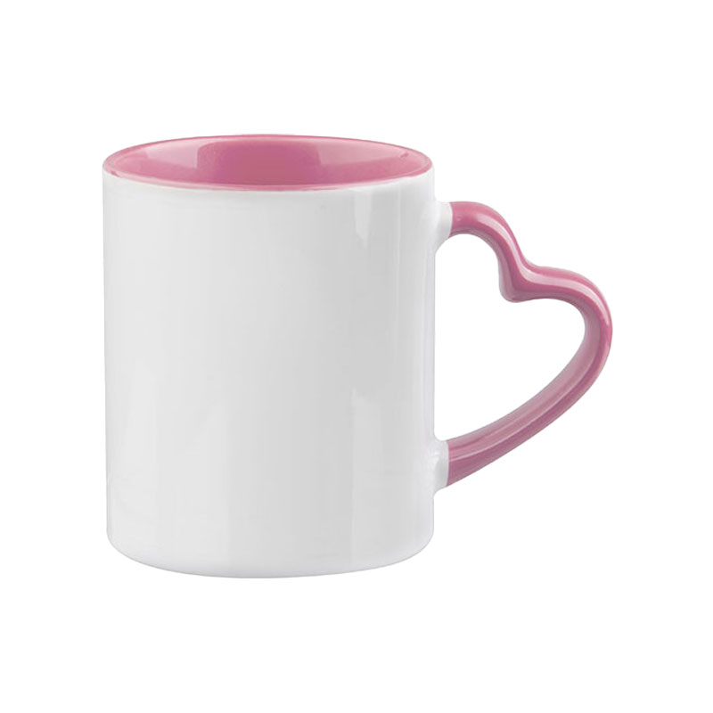 TAZAS BLANCAS AZAS DE CORAZON ROSADO SUBLIMACION  11ONZ (C-48)