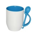 TAZAS BLANCAS CON CUCHARAS INTERIOR AZUL CLARO 11ONZ  (C-36)